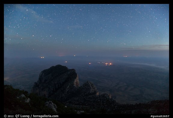 El Capitan and plain from Guadalupe Peak at night. Guadalupe Mountains National Park, Texas, USA.