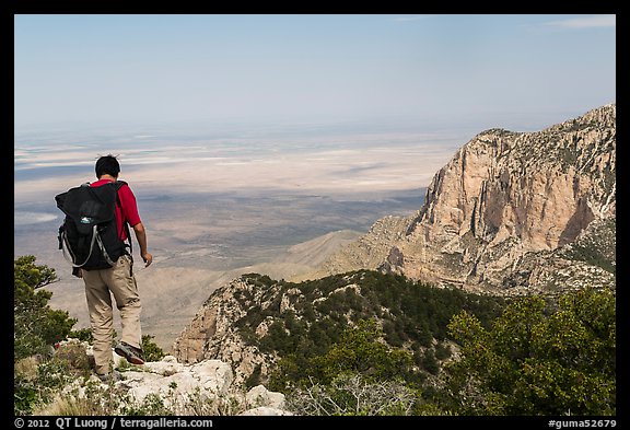 Hiker walking on Guadalupe Peak. Guadalupe Mountains National Park, Texas, USA.