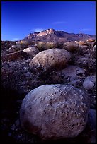 Limestone boulders and El Capitan from the South, dusk. Guadalupe Mountains National Park, Texas, USA.