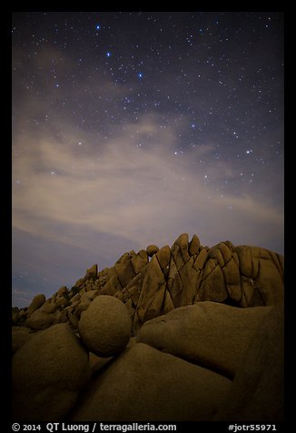 Geometrically shaped rocks and stars at night. Joshua Tree National Park (color)