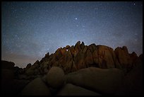 Geometrically shaped rocks and clear starry sky. Joshua Tree National Park ( color)