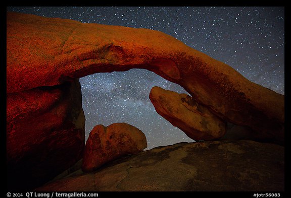 Arch Rock and night sky with Milky Way. Joshua Tree National Park (color)