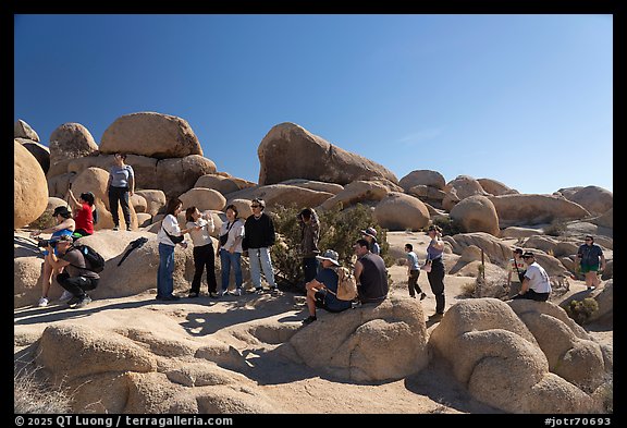 Visitors waiting turn for picture. Joshua Tree National Park (color)