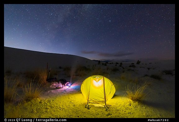 Backcountry campsite at night. White Sands National Park, New Mexico, USA.