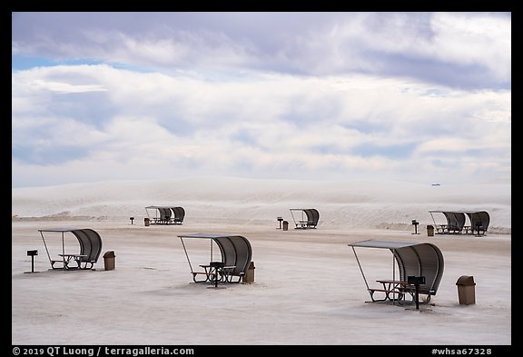 Shelters in picnic area. White Sands National Park, New Mexico, USA.