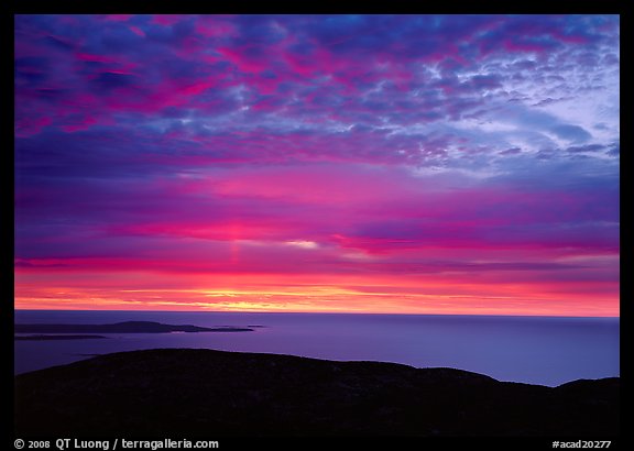 Clouds and Atlantic Ocean from Mt Cadillac at sunrise. Acadia National Park, Maine, USA.