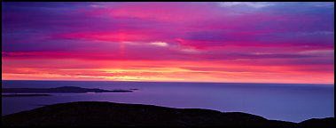 Red clouds over ocean at sunrise. Acadia National Park (Panoramic color)