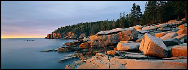 Rocky ocean shore at sunrise, Otter Point. Acadia National Park (Panoramic color)