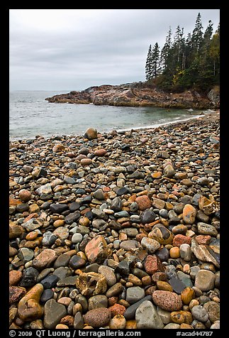 Pebbles and cove, Hunters beach. Acadia National Park, Maine, USA.