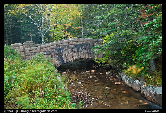 Carriage road bridge crossing stream. Acadia National Park, Maine, USA.