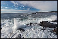 Surf breaking over rocks. Acadia National Park, Maine, USA.