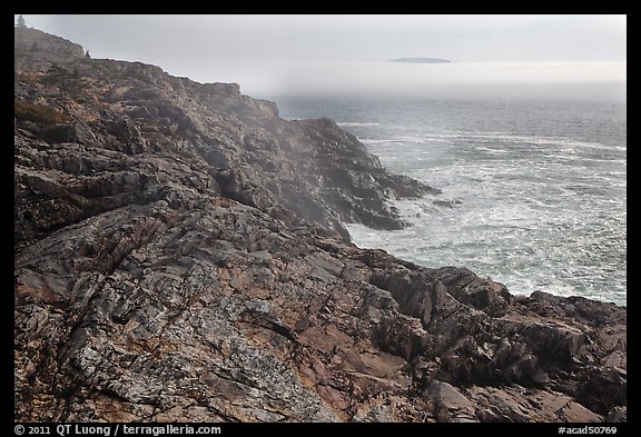 Coastline and offshore fog. Acadia National Park, Maine, USA.