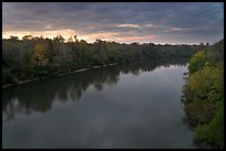 Congaree River under storm clouds at sunset. Congaree National Park, South Carolina, USA.