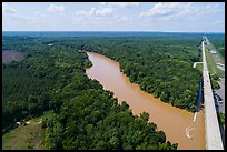 Aerial view of Congaree River, Bates Bridge and flooded landing. Congaree National Park ( color)