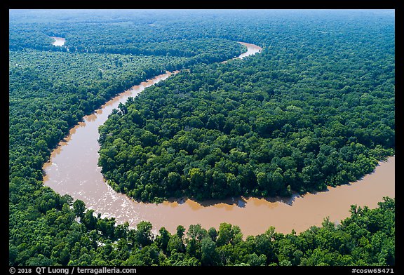 Aerial view of meanders of Congaree River. Congaree National Park, South Carolina, USA.