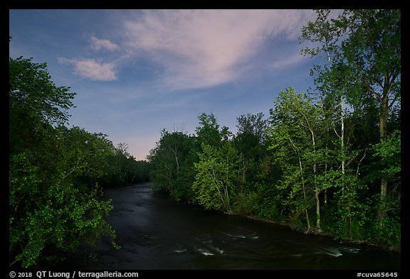 Cuyahoga River at night. Cuyahoga Valley National Park, Ohio, USA.