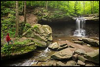 Visitor looking, Blue Hen Falls. Cuyahoga Valley National Park ( color)