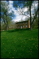 Frazee house with spring wildflowers. Cuyahoga Valley National Park, Ohio, USA. (color)