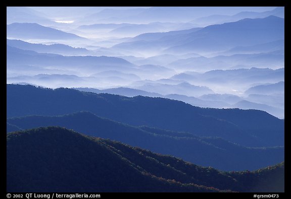 Blue ridges and valley from Clingman's dome, early morning, North Carolina. Great Smoky Mountains National Park, USA.