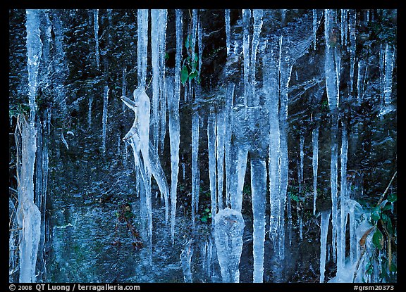 Icicles and rock wall. Great Smoky Mountains National Park, USA.