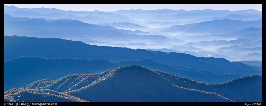Hazy Appalachian mountaintop ridges. Great Smoky Mountains National Park (color)