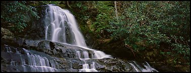 Waterfall in decidous forest. Great Smoky Mountains National Park (Panoramic color)