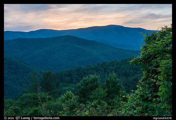 Mount Sterling at sunset from Cataloochee Overlook, North Carolina. Great Smoky Mountains National Park, USA.