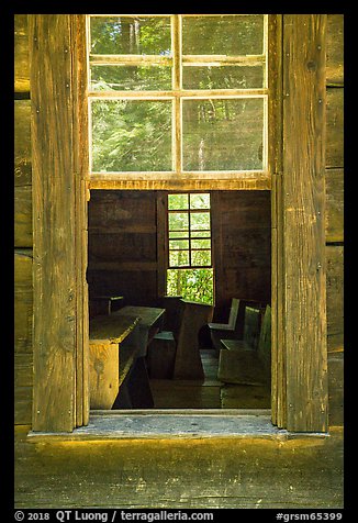 Classroom through window, Little Greenbrier School, Tennessee. Great Smoky Mountains National Park (color)