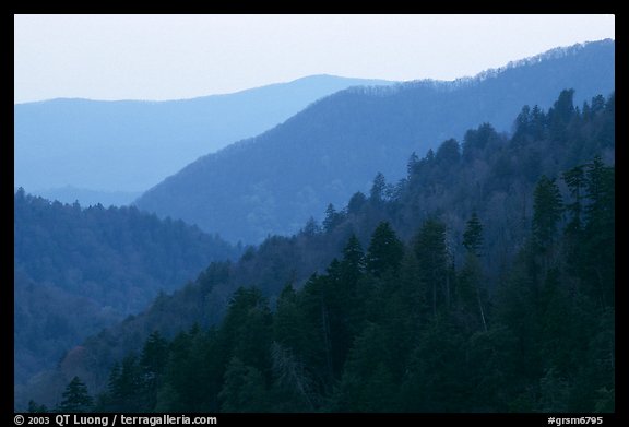 Ridges from Morton overlook, dusk, Tennessee. Great Smoky Mountains National Park (color)