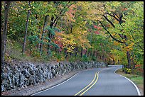 Rood, stone wall, fall colors, West Mountain. Hot Springs National Park, Arkansas, USA. (color)