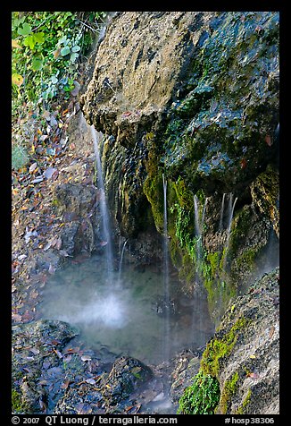Water from hot springs flowing over tufa rock. Hot Springs National Park (color)