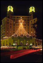 Arlington Hotel at night with Christmas lights. Hot Springs, Arkansas, USA (color)