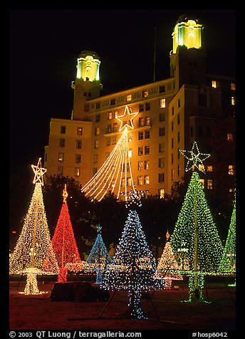 Christmas lights and  Arlington Hotel. Hot Springs, Arkansas, USA