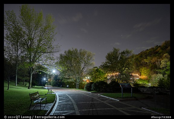 Grand Promenade and West Mountain at night. Hot Springs National Park (color)