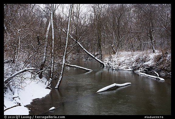 Little Calumet River with fresh snow, Heron Rookery Trail. Indiana Dunes National Park, Indiana, USA.