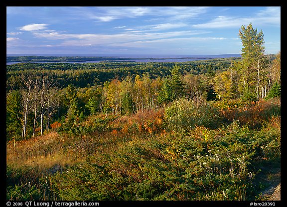 Lake Ojibway from Greenstone ridge in autumn. Isle Royale National Park, Michigan, USA.