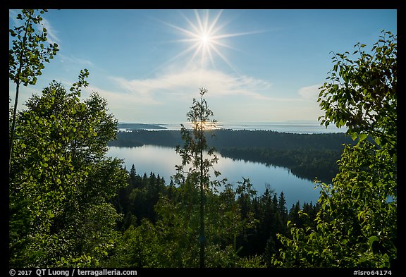 View from Louise Lookout looking into the sun. Isle Royale National Park, Michigan, USA.