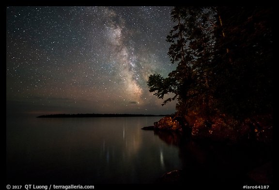 Milky Way and Smithwitck Island from Rock Harbor. Isle Royale National Park, Michigan, USA.
