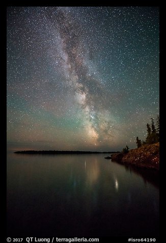 Milky Way reflected in Rock Harbor. Isle Royale National Park, Michigan, USA.