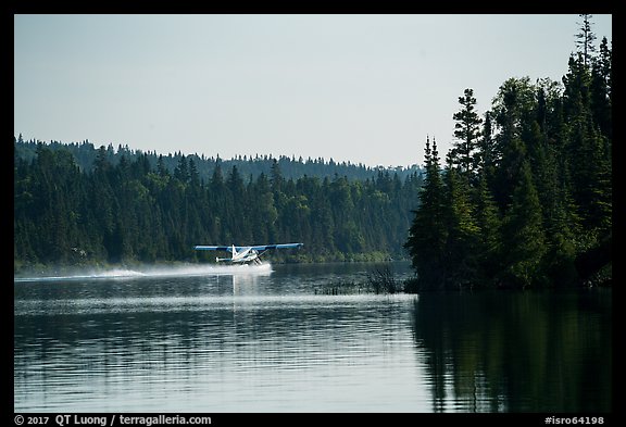 Floatplane take off, Tobin Harbor. Isle Royale National Park, Michigan, USA.