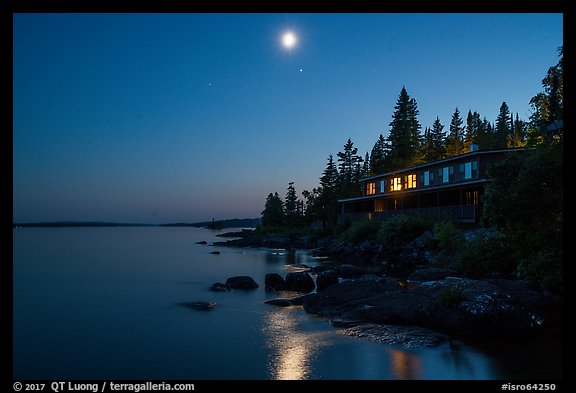 Rock Harbor Lodge at night. Isle Royale National Park (color)