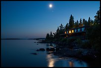 Rock Harbor Lodge at night. Isle Royale National Park, Michigan, USA.