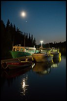Rock Harbor marina with moon reflected. Isle Royale National Park ( color)