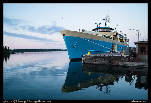 Ranger 3 national park service ferry moored at Rock Harbor. Isle Royale National Park (color)