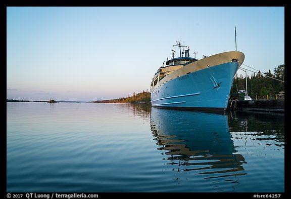 Ranger III national park service ferry and Rock Harbor. Isle Royale National Park (color)