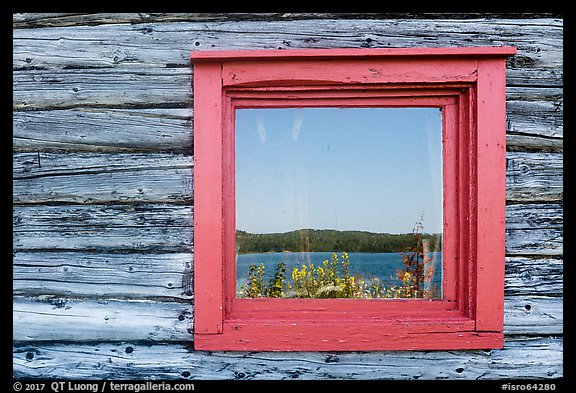 Net house window reflection, Edisen Fishery. Isle Royale National Park (color)