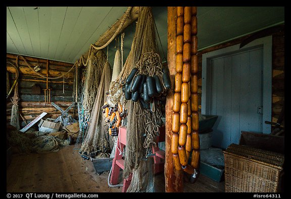 Net House interior, Edisen Fishery. Isle Royale National Park, Michigan, USA.