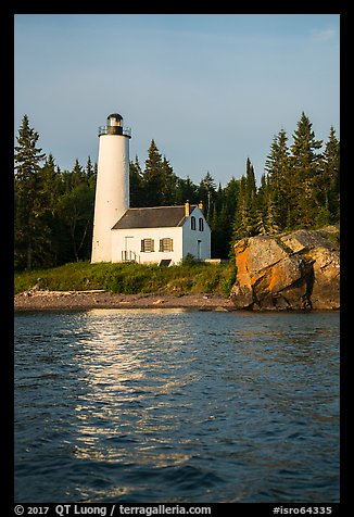 Rock Harbor Lighthouse and reflection. Isle Royale National Park (color)