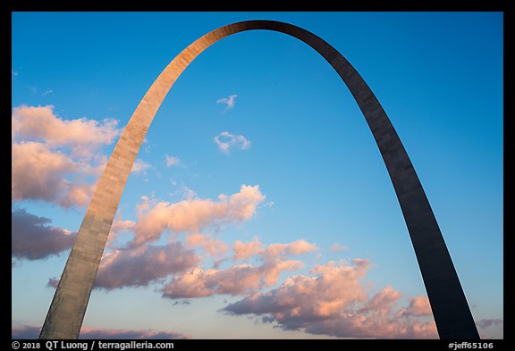 Gateway Arch and clouds at sunset. Gateway Arch National Park, St Louis, Missouri, USA.