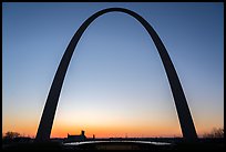 Arch at sunrise with curve of new visitor center roof. Gateway Arch National Park ( color)